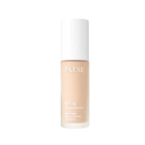 A bottle of Paese Lifting Foundation 100, featuring a sleek design and a pump dispenser. The foundation is displayed against a clean white background, highlighting its elegant packaging.