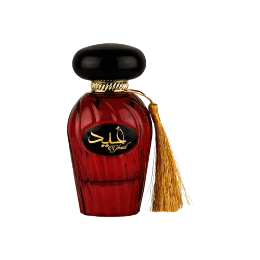 A bottle of Asdaaf Ghaid Perfume with a floral design.