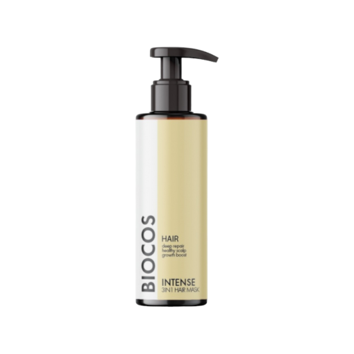 Biocos Intense 3-in-1 Hair Mask: Hydrates, nourishes, and strengthens hair.