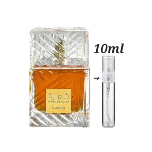 Lattafa Khamrah 10ml decants available in Ireland, showcasing niche perfumes for a touch of luxury.