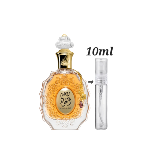 Lattafa Rouat Al Oud 10ml decants. Luxurious oud fragrance.